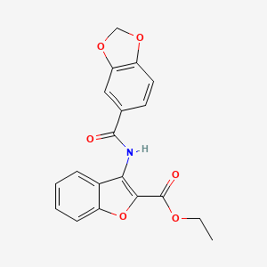 molecular formula C19H15NO6 B2943216 Ethyl 3-(benzo[d][1,3]dioxole-5-carboxamido)benzofuran-2-carboxylate CAS No. 862979-23-5