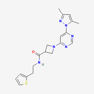 molecular formula C19H22N6OS B2943224 1-(6-(3,5-二甲基-1H-吡唑-1-基)嘧啶-4-基)-N-(2-(噻吩-2-基)乙基)氮杂环丁烷-3-甲酰胺 CAS No. 2034474-04-7