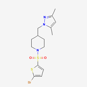 molecular formula C15H20BrN3O2S2 B2943229 1-((5-溴噻吩-2-基)磺酰基)-4-((3,5-二甲基-1H-吡唑-1-基)甲基)哌啶 CAS No. 1396748-46-1