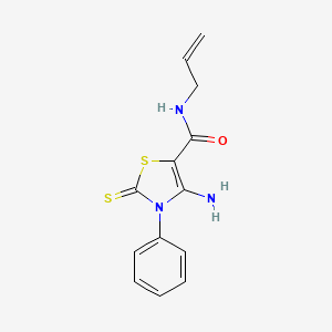 molecular formula C13H13N3OS2 B2943237 4-amino-3-phenyl-N-(prop-2-en-1-yl)-2-sulfanylidene-2,3-dihydro-1,3-thiazole-5-carboxamide CAS No. 519011-71-3