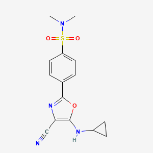 molecular formula C15H16N4O3S B2943248 4-(4-氰基-5-(环丙基氨基)恶唑-2-基)-N,N-二甲基苯磺酰胺 CAS No. 941265-26-5
