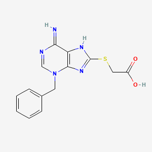 molecular formula C14H13N5O2S B2943250 2-(6-Amino-3-benzylpurin-8-yl)sulfanylacetic acid CAS No. 708218-22-8; 7339-87-9