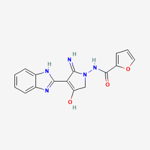 molecular formula C16H13N5O3 B2943257 N-[5-amino-4-(1H-1,3-benzodiazol-2-yl)-3-oxo-2,3-dihydro-1H-pyrrol-1-yl]furan-2-carboxamide CAS No. 438025-78-6
