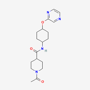 molecular formula C18H26N4O3 B2943264 1-acetyl-N-((1r,4r)-4-(pyrazin-2-yloxy)cyclohexyl)piperidine-4-carboxamide CAS No. 2034395-70-3