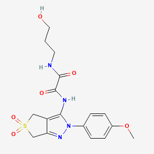 molecular formula C17H20N4O6S B2943268 N1-(3-hydroxypropyl)-N2-(2-(4-methoxyphenyl)-5,5-dioxido-4,6-dihydro-2H-thieno[3,4-c]pyrazol-3-yl)oxalamide CAS No. 899733-31-4