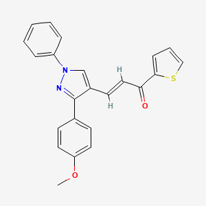 molecular formula C23H18N2O2S B2943274 (E)-3-[3-(4-methoxyphenyl)-1-phenylpyrazol-4-yl]-1-thiophen-2-ylprop-2-en-1-one CAS No. 1941231-65-7