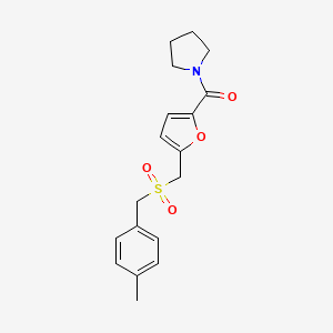 molecular formula C18H21NO4S B2943281 (5-(((4-Methylbenzyl)sulfonyl)methyl)furan-2-yl)(pyrrolidin-1-yl)methanone CAS No. 1448043-21-7