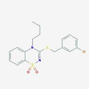 molecular formula C18H19BrN2O2S2 B2943291 3-[(3-bromobenzyl)thio]-4-butyl-4H-1,2,4-benzothiadiazine 1,1-dioxide CAS No. 893790-40-4