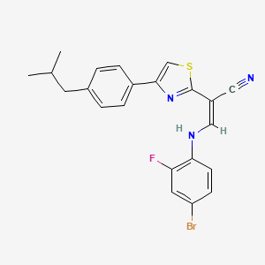 molecular formula C22H19BrFN3S B2943296 (Z)-3-((4-bromo-2-fluorophenyl)amino)-2-(4-(4-isobutylphenyl)thiazol-2-yl)acrylonitrile CAS No. 477298-65-0