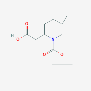 molecular formula C14H25NO4 B2943297 2-[5,5-Dimethyl-1-[(2-methylpropan-2-yl)oxycarbonyl]piperidin-2-yl]acetic acid CAS No. 2228242-58-6