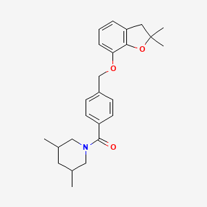 molecular formula C25H31NO3 B2943325 (4-(((2,2-Dimethyl-2,3-dihydrobenzofuran-7-yl)oxy)methyl)phenyl)(3,5-dimethylpiperidin-1-yl)methanone CAS No. 921784-29-4