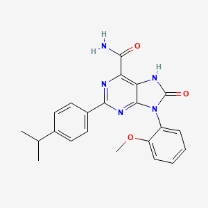 molecular formula C22H21N5O3 B2943338 2-(4-isopropylphenyl)-9-(2-methoxyphenyl)-8-oxo-8,9-dihydro-7H-purine-6-carboxamide CAS No. 869069-26-1