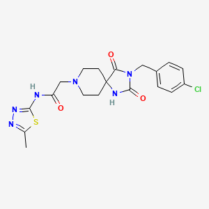 molecular formula C19H21ClN6O3S B2943347 2-(3-(4-chlorobenzyl)-2,4-dioxo-1,3,8-triazaspiro[4.5]decan-8-yl)-N-(5-methyl-1,3,4-thiadiazol-2-yl)acetamide CAS No. 923686-80-0