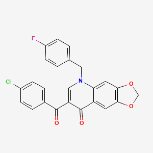 molecular formula C24H15ClFNO4 B2943348 7-(4-chlorobenzoyl)-5-[(4-fluorophenyl)methyl]-2H,5H,8H-[1,3]dioxolo[4,5-g]quinolin-8-one CAS No. 866016-70-8