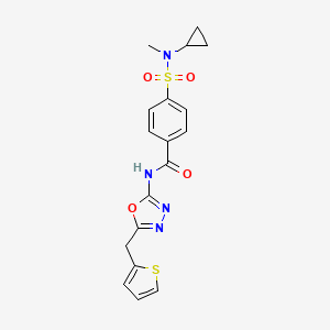 molecular formula C18H18N4O4S2 B2943349 4-(N-cyclopropyl-N-methylsulfamoyl)-N-(5-(thiophen-2-ylmethyl)-1,3,4-oxadiazol-2-yl)benzamide CAS No. 1020977-92-7