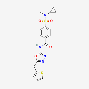 molecular formula C18H18N4O4S2 B2943349 4-[cyclopropyl(methyl)sulfamoyl]-N-{5-[(thiophen-2-yl)methyl]-1,3,4-oxadiazol-2-yl}benzamide CAS No. 1020977-92-7