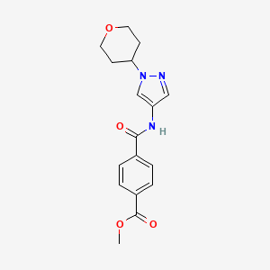 molecular formula C17H19N3O4 B2943351 4-((1-(四氢-2H-吡喃-4-基)-1H-吡唑-4-基)氨基羰基)苯甲酸甲酯 CAS No. 1797638-74-4