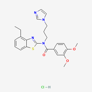 molecular formula C24H27ClN4O3S B2943353 N-(3-(1H-imidazol-1-yl)propyl)-N-(4-ethylbenzo[d]thiazol-2-yl)-3,4-dimethoxybenzamide hydrochloride CAS No. 1215418-56-6