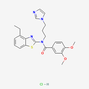 molecular formula C24H27ClN4O3S B2943353 N-(3-(1H-咪唑-1-基)丙基)-N-(4-乙基苯并[d]噻唑-2-基)-3,4-二甲氧基苯甲酰胺盐酸盐 CAS No. 1215418-56-6