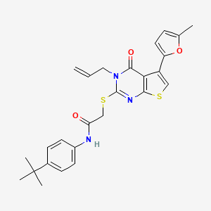 molecular formula C26H27N3O3S2 B2943372 2-((3-allyl-5-(5-methylfuran-2-yl)-4-oxo-3,4-dihydrothieno[2,3-d]pyrimidin-2-yl)thio)-N-(4-(tert-butyl)phenyl)acetamide CAS No. 683780-11-2