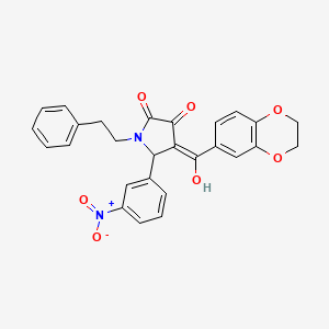 (4E)-4-[2,3-dihydro-1,4-benzodioxin-6-yl(hydroxy)methylidene]-5-(3-nitrophenyl)-1-(2-phenylethyl)pyrrolidine-2,3-dione