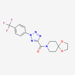 molecular formula C16H16F3N5O3 B2943377 1,4-dioxa-8-azaspiro[4.5]decan-8-yl(2-(4-(trifluoromethyl)phenyl)-2H-tetrazol-5-yl)methanone CAS No. 1396792-30-5