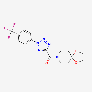 molecular formula C16H16F3N5O3 B2943377 1,4-二氧杂-8-氮杂螺[4.5]癸-8-基(2-(4-(三氟甲基)苯基)-2H-四唑-5-基)甲酮 CAS No. 1396792-30-5