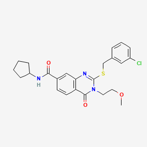 molecular formula C24H26ClN3O3S B2943381 2-((3-chlorobenzyl)thio)-N-cyclopentyl-3-(2-methoxyethyl)-4-oxo-3,4-dihydroquinazoline-7-carboxamide CAS No. 946236-91-5