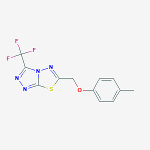 molecular formula C12H9F3N4OS B294339 6-[(4-Methylphenoxy)methyl]-3-(trifluoromethyl)[1,2,4]triazolo[3,4-b][1,3,4]thiadiazole 