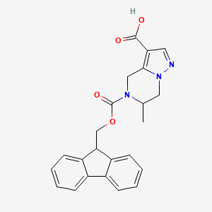molecular formula C23H21N3O4 B2943396 5-(9H-Fluoren-9-ylmethoxycarbonyl)-6-methyl-6,7-dihydro-4H-pyrazolo[1,5-a]pyrazine-3-carboxylic acid CAS No. 2247107-51-1