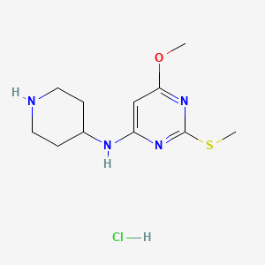 molecular formula C11H19ClN4OS B2943413 6-Methoxy-2-(methylthio)-N-(piperidin-4-yl)pyrimidin-4-amine hydrochloride CAS No. 1353977-82-8