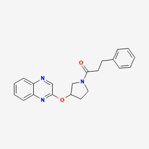 molecular formula C21H21N3O2 B2943415 3-苯基-1-[3-(喹喔啉-2-氧基)吡咯烷-1-基]丙烷-1-酮 CAS No. 2097883-33-3