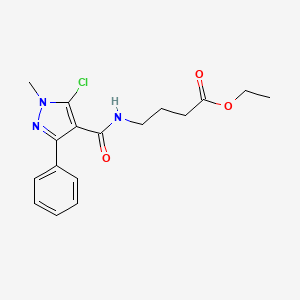 molecular formula C17H20ClN3O3 B2943423 ethyl 4-{[(5-chloro-1-methyl-3-phenyl-1H-pyrazol-4-yl)carbonyl]amino}butanoate CAS No. 956262-43-4