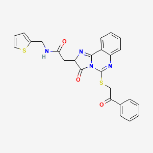 molecular formula C25H20N4O3S2 B2943425 2-{3-oxo-5-[(2-oxo-2-phenylethyl)sulfanyl]-2H,3H-imidazo[1,2-c]quinazolin-2-yl}-N-[(thiophen-2-yl)methyl]acetamide CAS No. 958613-43-9
