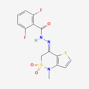 molecular formula C14H11F2N3O3S2 B2943487 2,6-二氟-N-[(E)-(1-甲基-2,2-二氧代噻吩并[3,2-c]噻嗪-4-亚基)氨基]苯甲酰胺 CAS No. 477855-33-7