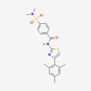 molecular formula C21H23N3O3S2 B2943492 4-(dimethylsulfamoyl)-N-[4-(2,4,6-trimethylphenyl)-1,3-thiazol-2-yl]benzamide CAS No. 312727-58-5