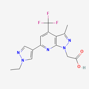 molecular formula C15H14F3N5O2 B2943500 [6-(1-ethyl-1H-pyrazol-4-yl)-3-methyl-4-(trifluoromethyl)-1H-pyrazolo[3,4-b]pyridin-1-yl]acetic acid CAS No. 1006444-20-7