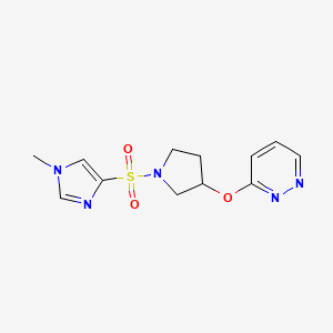 molecular formula C12H15N5O3S B2943502 3-((1-((1-甲基-1H-咪唑-4-基)磺酰基)吡咯烷-3-基)氧基)哒嗪 CAS No. 2034210-09-6