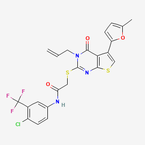 molecular formula C23H17ClF3N3O3S2 B2943503 2-((3-allyl-5-(5-methylfuran-2-yl)-4-oxo-3,4-dihydrothieno[2,3-d]pyrimidin-2-yl)thio)-N-(4-chloro-3-(trifluoromethyl)phenyl)acetamide CAS No. 379235-92-4