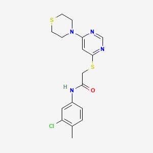 molecular formula C17H19ClN4OS2 B2943504 N-(3-chloro-4-methylphenyl)-2-((6-thiomorpholinopyrimidin-4-yl)thio)acetamide CAS No. 1421496-61-8