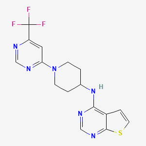molecular formula C16H15F3N6S B2943506 N-{thieno[2,3-d]pyrimidin-4-yl}-1-[6-(trifluoromethyl)pyrimidin-4-yl]piperidin-4-amine CAS No. 2034226-24-7