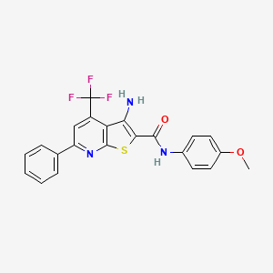 molecular formula C22H16F3N3O2S B2943536 3-amino-N-(4-methoxyphenyl)-6-phenyl-4-(trifluoromethyl)thieno[2,3-b]pyridine-2-carboxamide CAS No. 354793-21-8