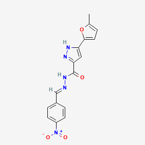 molecular formula C16H13N5O4 B2943554 (E)-3-(5-methylfuran-2-yl)-N'-(4-nitrobenzylidene)-1H-pyrazole-5-carbohydrazide CAS No. 1285642-99-0