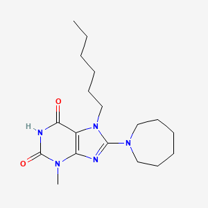 molecular formula C18H29N5O2 B2943557 8-(Azepan-1-yl)-7-hexyl-3-methylpurine-2,6-dione CAS No. 300388-89-0