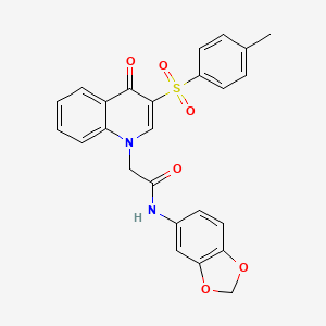 molecular formula C25H20N2O6S B2943570 N-(benzo[d][1,3]dioxol-5-yl)-2-(4-oxo-3-tosylquinolin-1(4H)-yl)acetamide CAS No. 902584-88-7