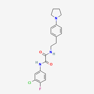 molecular formula C20H21ClFN3O2 B2943582 N1-(3-chloro-4-fluorophenyl)-N2-(4-(pyrrolidin-1-yl)phenethyl)oxalamide CAS No. 954012-13-6