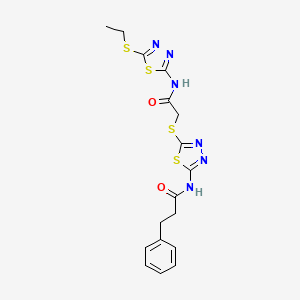 N-(5-((2-((5-(ethylthio)-1,3,4-thiadiazol-2-yl)amino)-2-oxoethyl)thio)-1,3,4-thiadiazol-2-yl)-3-phenylpropanamide
