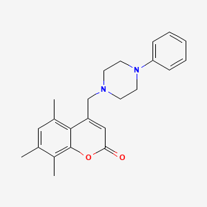 molecular formula C23H26N2O2 B2943587 5,7,8-Trimethyl-4-[(4-phenylpiperazin-1-yl)methyl]chromen-2-one CAS No. 850828-14-7