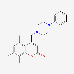 molecular formula C23H26N2O2 B2943587 5,7,8-三甲基-4-[(4-苯基哌嗪-1-基)甲基]色满-2-酮 CAS No. 850828-14-7