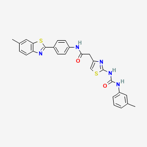 molecular formula C27H23N5O2S2 B2943591 N-(4-(6-methylbenzo[d]thiazol-2-yl)phenyl)-2-(2-(3-(m-tolyl)ureido)thiazol-4-yl)acetamide CAS No. 921491-43-2